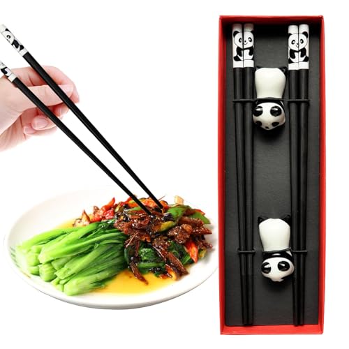 Streysisl Wiederverwendbare Essstäbchen, Panda-Essstäbchen mit Keramikhaltern, 2 Paar, 24,9 cm, spülmaschinenfest, rutschfest, für Zuhause und Restaurant Streysisl Wiederverwendbare Essstäbchen, Panda-Essstäbchen mit Keramikhaltern, 2 Paar, 24,9 cm, spülmaschinenfest, rutschfest, für Zuhause und Restaurant von Streysisl