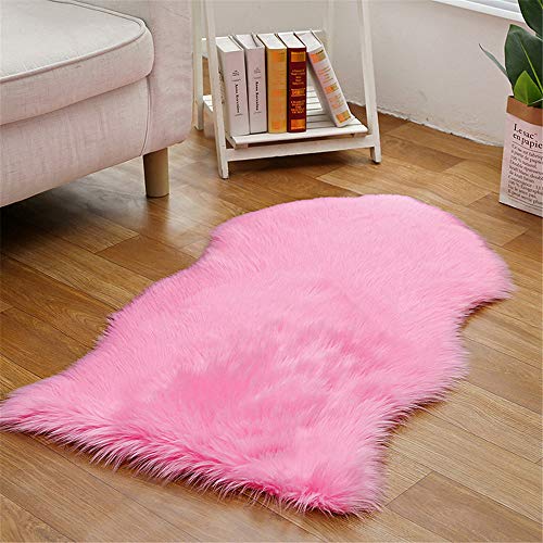 Strhopelove Faux Lammfell Schaffell Teppich Kunstfell Dekofell Lammfellimitat Teppich Longhair Fell Nachahmung Wolle Bettvorleger Sofa Matte (Pink) von Strhopelove