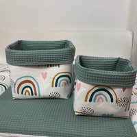 2Er Set Utensilos , Stoffkörbchen, Aufbewahrungskörbchen, Wickelauflage, Babyausstattung Regenbogen von StrickWunderShop