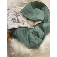 Babydecke Mit Namen/Waffelpique'/ Baumwolle /Waldfreunde /80x70/2-Lagig von StrickWunderShop