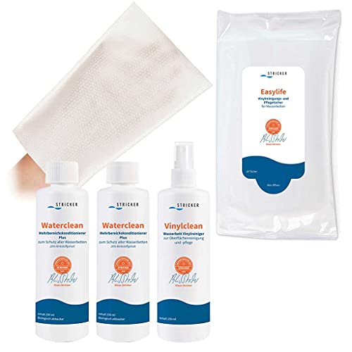 Wasserbett Pflegemittel - 2 Conditioner Waterclean + 1 Vinylreiniger Vinylclean + 15 Vinylreinigungstücher Easylife + 8 Pflegehandschuhe gratis von Stricker