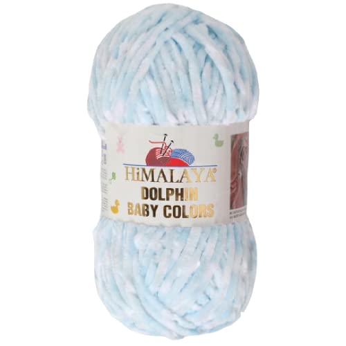 Strickfein Himalaya Dolphin Baby Colors Bulky Chenille Garn Wolle strickgarn 100 gr 80425 Türkis Weiß Gefleckt von Strickfein