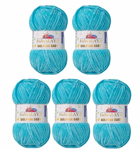 Strickfein Himalaya Dolphin Baby super Bulky Chenille Garn Wolle strickgarn 5x100 gr (80315 - türkis) von Strickfein