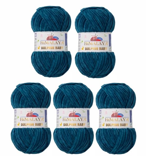 Strickfein Himalaya Dolphin Baby super Bulky Chenille Garn Wolle strickgarn 5x100 gr (80348 - dunkeltürkis) von Strickfein