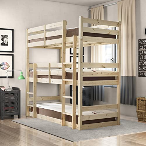 Strictly Beds and Bunks Limited Triad Dreifach-Etagenbett aus Kiefer, Euro Size 90x200 von Strictly Beds and Bunks Limited