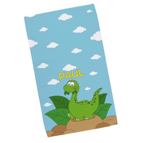 Striefchen® Dino-Starkes Kinderhandtuch mit Wunschnamen und unserem niedlichen Dinosaurier 50 x 100 cm von Striefchen