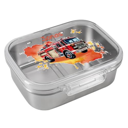 Striefchen® Edelstahl Brotdose für Kinder 1l mit Namens-Aufdruck (Feuerwehr) von Striefchen