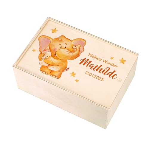 Striefchen® Erinnerungsbox aus Holz personalisierbar mit Wunschname und Datum (Elefant) von Striefchen
