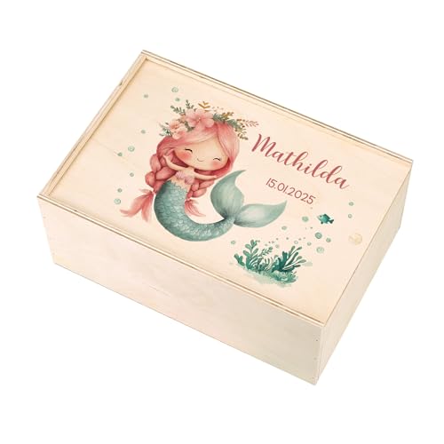 Striefchen® Erinnerungsbox aus Holz personalisierbar mit Wunschname und Datum (Meerjungfrau) von Striefchen