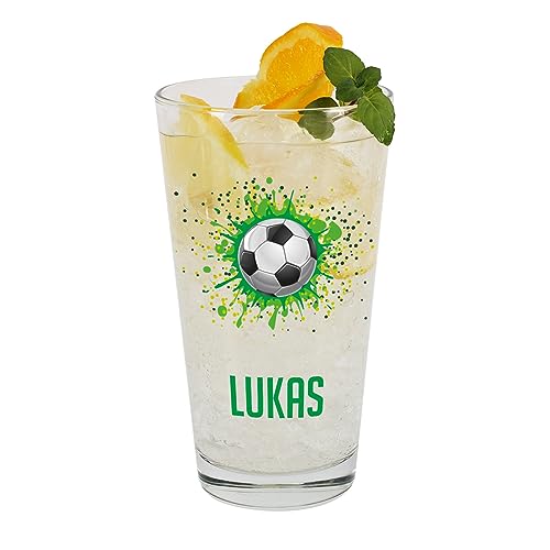 Stirefchen® Trinkglas für Kinder mit Namen personalisiert, Motivauswahl, 300 ml (Fußball) von Striefchen