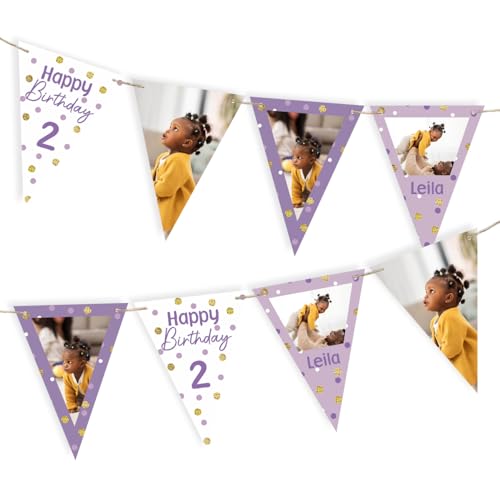 Striefchen® Geburtstag Partydeko Wimpelkette mit eigenen Fotos (Lila) von Striefchen