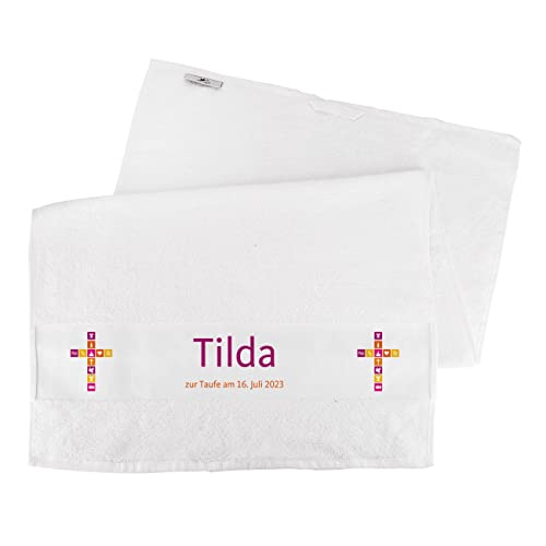 Striefchen® Handtuch (Weiß, 50x100) für Kinder mit Aufdruck des Namens M Kommunion/Konfirmation/Taufe von Striefchen