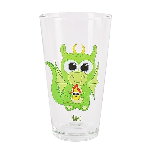 Stirefchen® Trinkglas für Kinder mit Namen personalisiert, Motivauswahl, 300 ml (Drache) von Striefchen