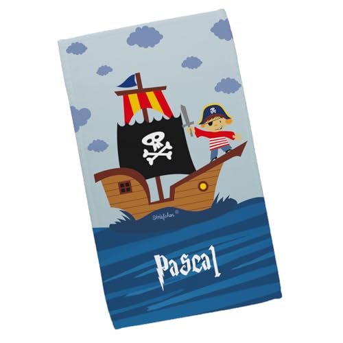 Striefchen® Kinderhandtuch für Jungen mit Wunschnamen und coolem Piraten-Motiv 30 x 50 cm von Striefchen