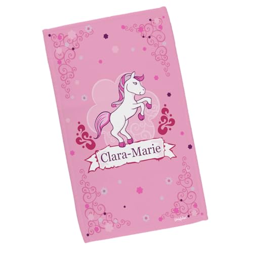 Striefchen® Kinderhandtuch mit Namen für Mädchen mit Pferd-Motiv Pink Pony in 2 Größen 30 x 50 cm von Striefchen