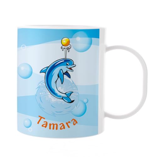 Striefchen® Kindertasse mit Namen aus Kunststoff Tiermotiv Delfin von Striefchen