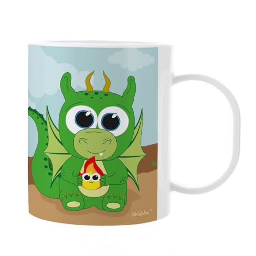 Striefchen® Kindertasse mit Namen aus Kunststoff Tiermotiv Drache von Striefchen