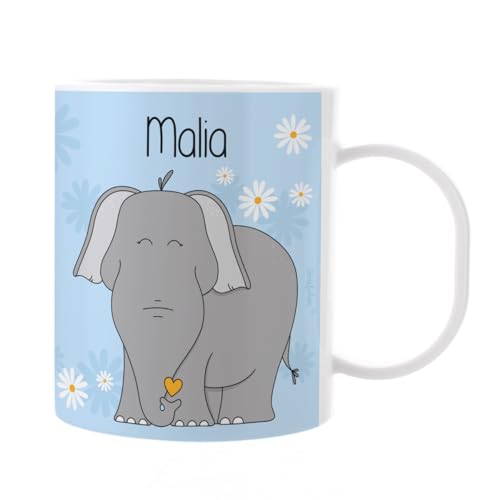 Striefchen® Kindertasse mit Namen aus Kunststoff Tiermotiv Elefant von Striefchen