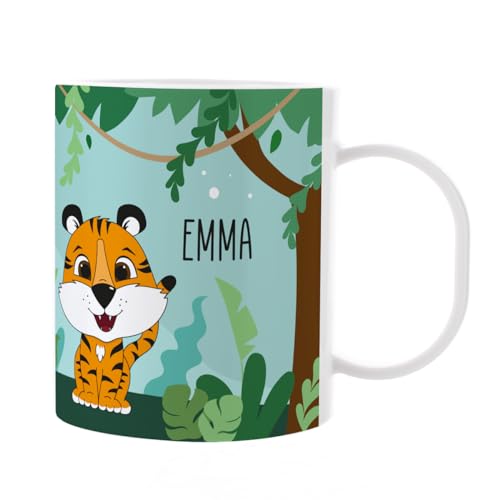 Striefchen® Kindertasse mit Namen aus Kunststoff Tiermotiv Tiger von Striefchen