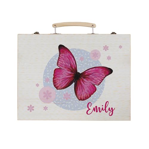 Striefchen® Malset für Kinder mit 66 Teilen – personalisiert mit Name oder Text – Designs für Jungen & Mädchen – Malkoffer mit Tragegriff – Geschenk zur Einschulung oder Geburtstag (Schmetterling) von Striefchen