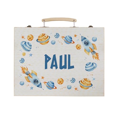 Striefchen® Malset für Kinder mit 66 Teilen – personalisiert mit Name oder Text – Designs für Jungen & Mädchen – Malkoffer mit Tragegriff – Geschenk zur Einschulung oder Geburtstag (Weltraum) von Striefchen
