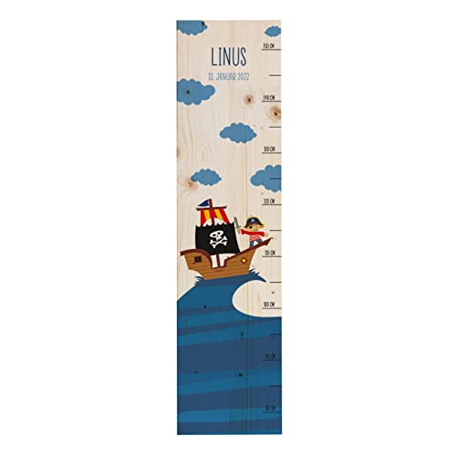 Striefchen® Messlatte für Kinder mit tollen Fantasie-Motiven, Holz, personalisiert Piratenschiff von Striefchen