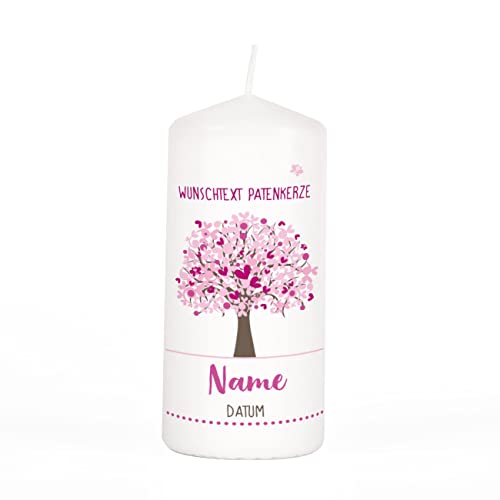 Striefchen® Patenkerze mit persönlichem Aufruck/Geschenk für Paten Lebensbaum Rosa von Striefchen