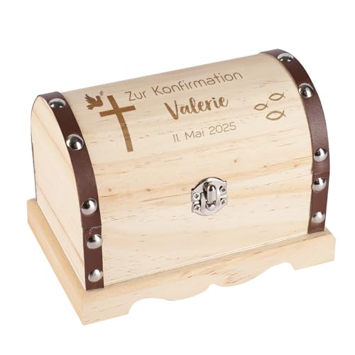 Striefchen® Personalisierte Schatztruhe mit Gravur als Geschenk zur Konfirmation, perfekte Geldgeschenkverpackung (Kreuz, L) von Striefchen