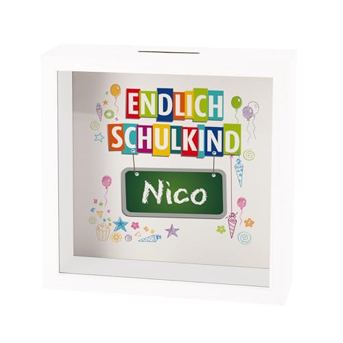 Striefchen® Personalisierte Spardose zur Einschulung – Bilderrahmen mit Name – Endlich Schulkind – Geldgeschenk zur Schuleinführung von Striefchen
