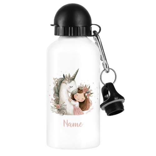 Striefchen® Personalisierte Trinkflasche für Kinder - Aluminium bedruckt mit Wunschname - 500 ml - BPA frei - verschiedene schöne Motive (Blumenmädchen) von Striefchen