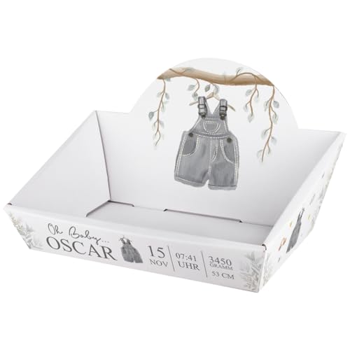 Striefchen® Personalisierter Präsentkorb zur Geburt als Babygeschenk zum selbst Befüllen (Latzhose, 42,5 cm x 24 cm x 28 cm (B/H/T)) von Striefchen
