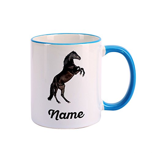Striefchen® Tasse mit Pferd bedruckt und deinem Wunschnamen schwarzer Hengst von Striefchen