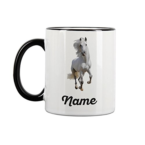 Striefchen® Tasse mit Pferd bedruckt und deinem Wunschnamen weißes Pferd von Striefchen