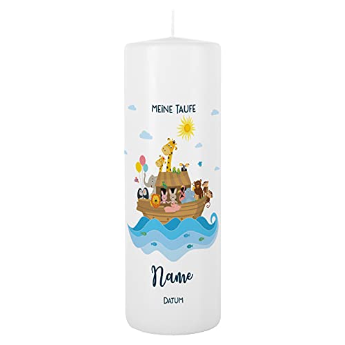 Striefchen® Taufkerze Arche Noah mit Aufdruck des Namen und Datum sowie Taufspruch von Striefchen