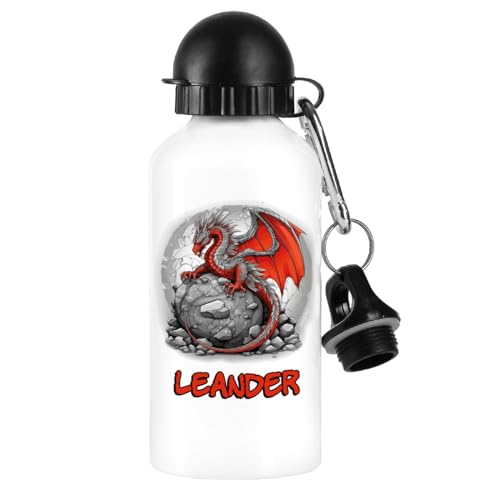 Striefchen® Trinkflasche für Kinder mit Wunschname 500 ml BPA frei Aluminium (Drache) von Striefchen