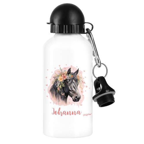 Striefchen® Trinkflasche für Kinder mit Wunschname 500 ml BPA frei Aluminium (Pferd) von Striefchen