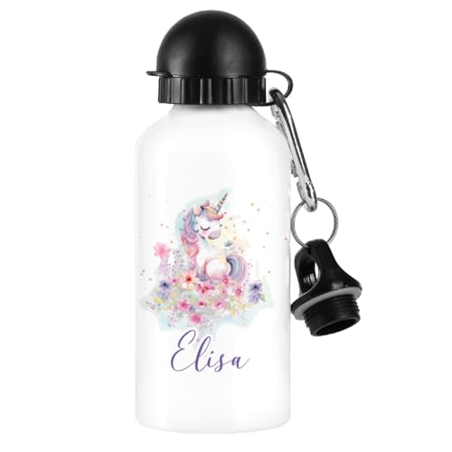 Striefchen® Trinkflasche mit niedlichem Tiger und Wunschname 500 ml BPA frei Aluminium (Einhorn) von Striefchen