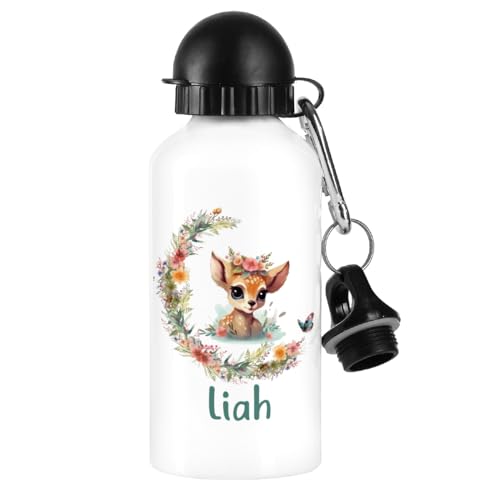 Striefchen® Trinkflasche mit niedlichem Tiger und Wunschname 500 ml BPA frei Aluminium (Reh) von Striefchen