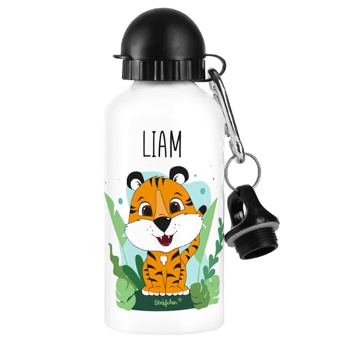Striefchen® Trinkflasche mit niedlichem Tiger und Wunschname 500 ml BPA frei Aluminium von Striefchen