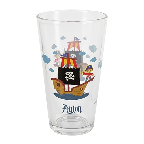 Stirefchen® Trinkglas für Kinder mit Namen personalisiert, Motivauswahl, 300 ml (Piratenschiff) von Striefchen