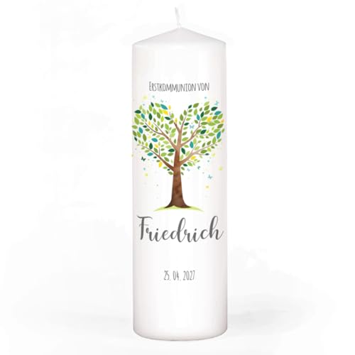 Striefchen® Wachskerze für Taufe, Kommunion und Co. in 4 Größen, Motivauswahl (Lebensbaum grün-türkis, 25 cm (H)) von Striefchen