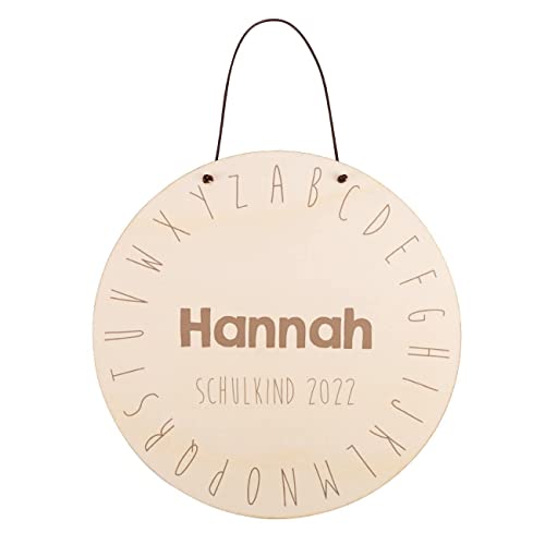 Striefchen® Wunderschönes Holzschild Schulkind mit Namen/Einschulung Deko ABC Gravur von Striefchen