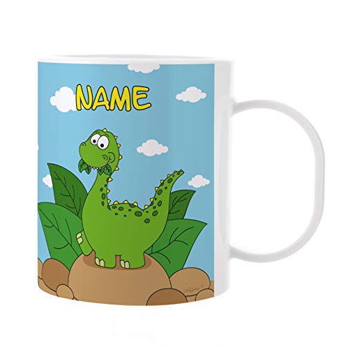 Striefchen® niedliche Kindertasse aus Kunststoff mit Aufdruck des Namens - für Jungen und Mädchen Dino von Striefchen