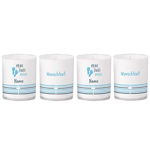 Striefchen® personalisierte Kerzen als Tischdekoration zur Taufe mit Foto und Name - 4 Stück Blau von Striefchen