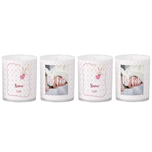 Striefchen® personalisierte Kerzen als Tischdekoration zur Taufe mit Foto und Name - 4 Stück Hase mit Pusteblume von Striefchen