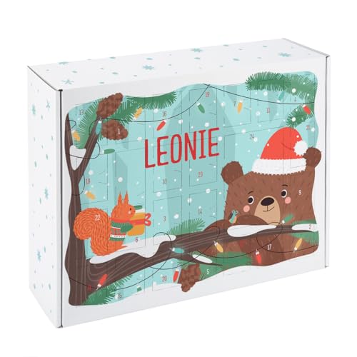Striefchen® personalisierter DIY Adventskalender zum selbst befüllen mit niedlichem Tier - Motiv - Bär & Eichhörnchen - von Striefchen