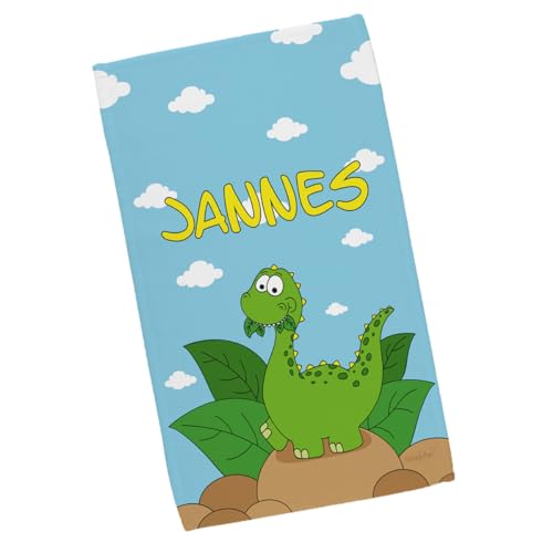 Striefchen® Dino-Starkes Kinderhandtuch mit Wunschnamen und unserem niedlichen Dinosaurier 30 x 50 cm von Striefchen