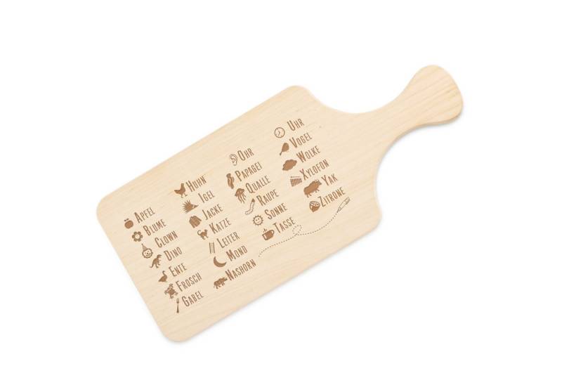 Striefchen Frühstücksbrett für Kinder zur Schule mit Gravur zum Lernen - Geschenk zur Einschulung, Ahornholz, mit Griff von Striefchen