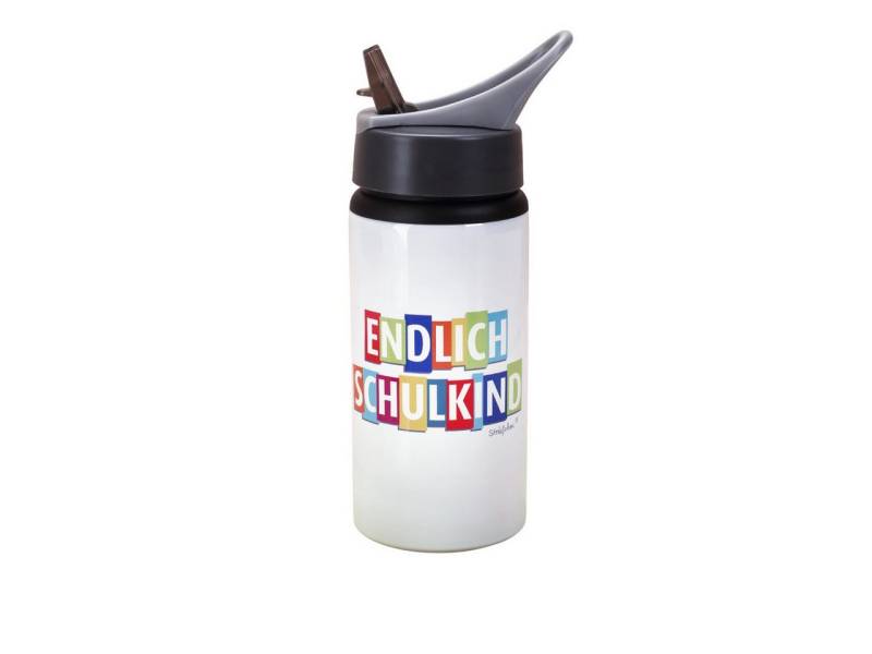 Striefchen Trinkflasche für Kinder aus Metall "Endlich Schulkind" - Geschenk zur Einschulung, auslaufsicher mit festem Trinkhalm von Striefchen