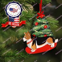 Handbemalter Welsh Corgis Tri-Color Stehend Holz Weihnachtsschmuck, Hunde Geschenk von StrikeAutoDeal